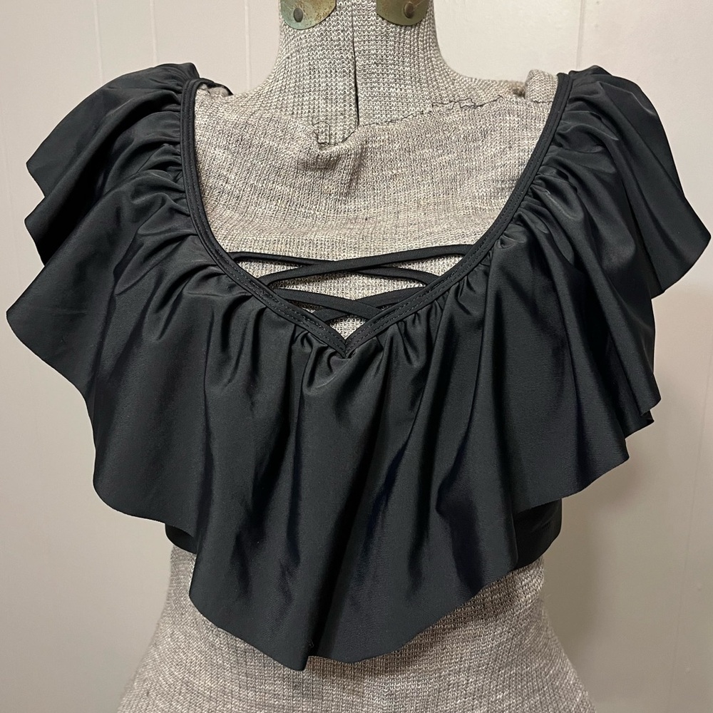 Black Ruffled Women's Bikini Top Unbranded Large